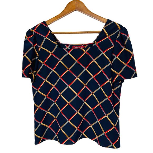 Vintage 80s Sasson Square Neck Blouse Top Cap Sleeve Shirt - 10 - Picture 1 of 4